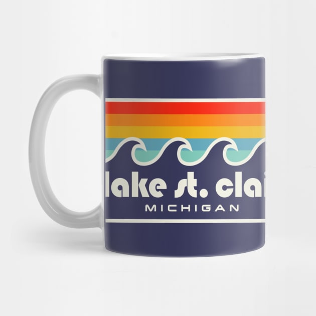 Lake St. Clair Fishing Michigan Retro Vintage Waves by PodDesignShop